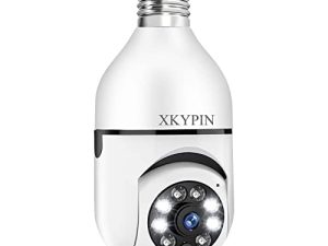 XKYPIN Security Camera Wireless WiFi Cam Bulb Light Socket Outdoor 1080P Pan Tilt Smart 360 Degree Panoramic IP Surveillance Cam with Color Night Vision Motion Detection Floodlight Alarm Indoor E27