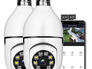 UPULTRA Security Wireless Camera WiFi 1080P Smart for Home Surveillance Screw into The E27 Socket Spotlight Alarm Color Night Vision Two-Way Talk Motion Alarm PTZ 360 Degree(2packs with 64 SD Cards