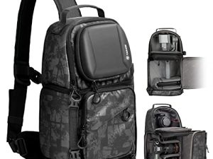 TARION Camera Sling Bag DSLR Sling Pack for Men Women Photographers with Waterproof Raincover Tripod Holder Sling Backpack Camera Bag Backpack Photography Slingpack Crossbody Bag Gray and Black