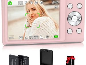 Digital Camera Auto Focus 2.7K Vlogging Camera HD 48MP 16X Digital Zoom Camera with 32G Memory Card 2 Batteries & Charger YouTube Portable Mini Compact Camera for Kids Teens Adult Beginner Pink