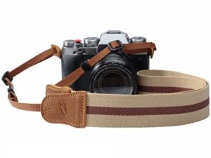 Beige Striped Camera Strap - Double Layer top-grain Cowhide Ends