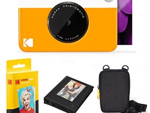 Kodak Printomatic Instant Camera Bundle (Yellow) Zink Paper (20 Sheets) - Case - Photo Album - Hanging Frames.