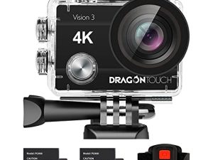 Dragon Touch 4K Action Camera 20MP Vision 3 Underwater Waterproof Camera 170° Wide Angle WiFi Sports Cam with Remote 2 Batteries and Mounting Accessories Kit