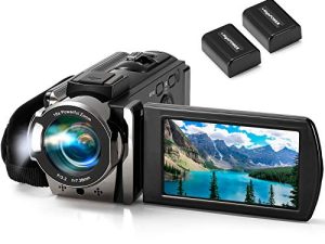 kimire Video Camera Camcorder Digital Camera Recorder Full HD 1080P 15FPS 24MP 3.0 Inch 270 Degree Rotation LCD 16X Digital Zoom Camcorder Camera with 2 Batteries(Black)