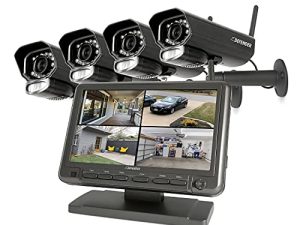 Defender PHOENIXM2 Plug-In Power Security Cameras- for Home & Business Surveillance Indoor & Outdoor Bullet Cameras with 7 Inch LCD Display Monitor No Wi-Fi Needed Free 32 GB SD Card Included (4 Pack)