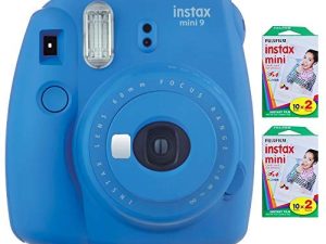 Fujifilm Instax Mini 9 Instant Camera (Cobalt Blue) with 2 x Instant Twin Film Pack (40 Exposures)