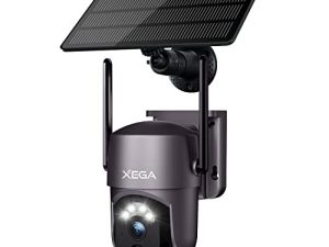 Xega Security Camera Outdoor WiFi Surveillance Cameras Wireless Solar Powered 360° PTZ with Spotlight & Siren