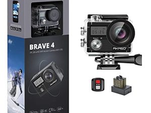 AKASO Brave 4 4K 20MP WiFi Action Camera Ultra HD with EIS 30m Underwater Waterproof Camera Remote Control 5X Zoom Underwater Camcorder with 2 Batteries and Helmet Accessories Kit