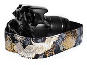 Black Camera Strap Crane Gold Foil Vintage Style For All DSLR Cameras. Embroidered Christmas Gift