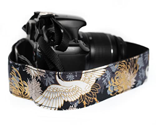 Black Camera Strap Crane Gold Foil Vintage Style For All DSLR Cameras. Embroidered Christmas Gift Black Camera Strap Crane Gold Foil Vintage Style For All DSLR Cameras. Embroidered Christmas Gift