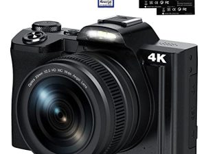 4K Digital Camera FHD 48MP Video Camera 16X Digital Zoom WiFi Vlogging Camera with Flash Light 3.7" Screen Compact Camera for Social Media 32GB SD Card 2 Batteries Wide Angle Lens Macro Lens