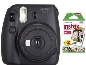 Fujifilm instax Mini Instant Camera (Dark Black) with Film Twin Pack Bundle (2 Items) (Fuji8152)