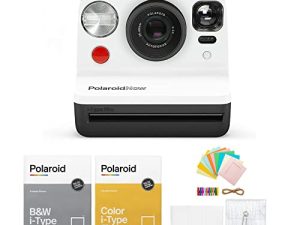 Polaroid Originals Now Viewfinder i-Type Instant Camera (Black & White) Bundle w/Color & B&W Instant Film & Polaroid Accessory Kit (4 Items)