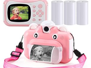 Barchrons Instant Print Digital Kids Camera 1080P Rechargeable Kids Camera for Girls Video Camera with 32G SD Card Gift for 6-12 Years Old Girls Boys