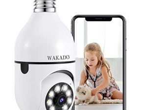 WAKADO Wireless Light Bulb Security Camera 1080P 360 Degree Pan Tilt Wireless Floodlight Night Vision with Floodlight Human Motion Detection and Alarm