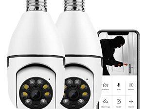 1080P 360°Rotate Auto Tracking Panoramic Camera Light Bulb Night Vision Wireless for WiFi PTZ IP Cam Remote Viewing Security E27 Interface Home Security Webcam Two Way Voice