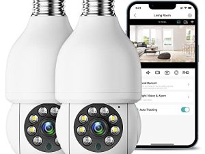 pafyh Light Bulb Security Camera Wireless Outdoor Indoor 360 Degree Cameras for Home Security Full Color Night Vision Motion Detection Siren Two-Way Talk Based E27 Light Bulb Socket 2PK safecam