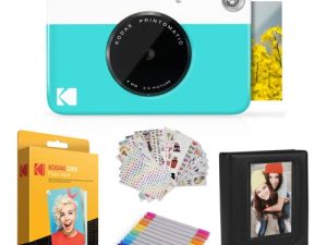 Kodak Printomatic Instant Camera (Blue) Gift Bundle + Zink Paper (20 Sheets) + Case + 7 Sticker Sets + Markers + Photo Album.