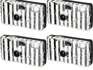 4 Pack Disposable Camera One Time Camera with Flash Wedding Camera Black and White Film 36 Exp / 400 ISO One Time Camera for Wedding Anniversary Travel Camp Party Supply