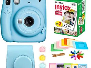 Fujifilm Instax Mini 11 Instant Camera + Instax Mini Twin Pack Film + Hanging Frames + Plastic Frames + Case + Close Up Filters - All Inclusive Bundle! (Sky Blue)