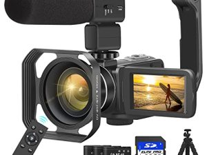 KOMERY Camcorders Video Camera 4K 56MP UHD Video Camera for YouTube with External Mic Video Camera Camcorder with 32G SD Card 2.4G Remote IR Night Vision