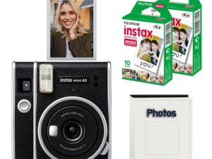 Fujifilm Instax Mini 40 Instant Camera Black with Fujifilm Twin Pack instax Mini Film (20 Sheets) and NeeGo Instax Photo Album