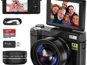 Monitech Digital Cameras for Photography 4K Video Camera 48MP Digital Camera Reversible Display Vlogging Camera for YouTube 16X Digital Zoom Camcorder with 32G SD Card