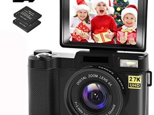 CEDITA Digital Camera Vlogging Camera with YouTube 30MP Full HD 2.7K Vlog Camera with Flip Screen 180° Rotation with 32GB Memory Card and 2 Batteries （Focus Fixed）