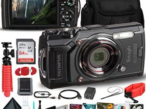 Olympus Tough TG-6 Waterproof Camera (Black) - Adventure Bundle - with 2 Extra Batteries + Float Strap + Sandisk 64GB Ultra Memory Card + Padded Case + Flex Tripod + Photo Software Suite + More