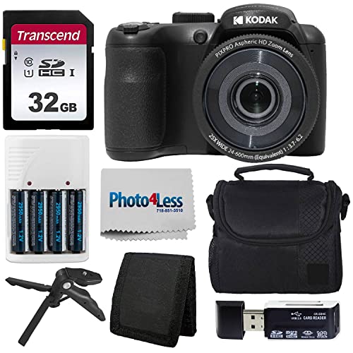 Kodak PIXPRO AZ255 Digital Camera Kit (Black) + Point & Shoot Camera Case + 32GB SD Memory Card + Rechargeable Batteries & Charger + USB Card Reader + Table Tripod + Accessories Kodak PIXPRO AZ255 Digital Camera Kit (Black) + Point & Shoot Camera Case + 32GB SD Memory Card + Rechargeable Batteries & Charger + USB Card Reader + Table Tripod + Accessories
