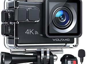 WOLFANG GA100 Action Camera 4K 20MP Waterproof 40M Underwater Camera EIS Stabilization WiFi 170° Wide Angle Helmet Camera (External Microphone