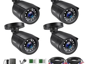 ZOSI 1080P 4 Pack HD-TVI Security Bullet Cameras Outdoor Indoor Weatherproof with 24pcs IR LEDs 80ft Night Vision for 720P/1080N/1080P/5MP/4K HD-TVI AHD CVI Analog Surveillance CCTV DVR Systems