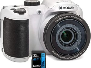Kodak AZ255-WH PIXPRO Astro Zoom 16MP Digital Camera 25X Optical Zoom White Bundle with Lexar 32GB High-Performance 800x UHS-I SDHC Memory Card Blue Series