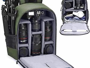 Cwatcun Camera Backpack Bag Professional for SLR DSLR Mirrorless Camera Waterproof Camera Case Compatible with Sony Canon Nikon Camera and Lens Tripod Accessories (Ⅱ Small Green)