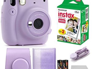 Fujifilm Instax Mini 11 Instant Camera Lilac Purple | Instax Mini Twin Pack Film | Glitter Photo Album Holds 64 Photos | Groovy Case | Cloth