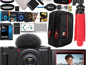 Sony ZV-1F Vlog Camera with 4K Video & 20.1MP for Content Creators and Vloggers Black ZV-1F/B Bundle with Deco Gear Case + Extra Battery + Filter Kit + Photo Video Software & Photography Accessories