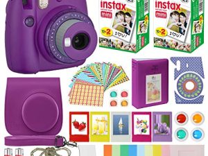 Fujifilm Instax Mini 9 - Instant Camera Clear Purple with Clear Accents with Carrying Case + Fuji Instax Film Value Pack (40 Sheets) Accessories Bundle