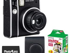 Fujifilm Instax Mini 40 Instant Camera Black + Fujifilm Instax Mini Twin Pack Instant Film (20 Sheets) + Case