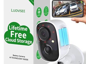Luovisee Wireless Home Security Camera Outdoor WiFi with Light Night Vision Rechargeable Battery AI Motion Detection