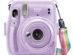 Fintie Protective Clear Case for Fujifilm Instax Mini 11 Instant Film Camera - Crystal Hard Shell Cover with Removable Rainbow Shoulder Strap