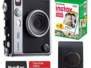 Fujifilm Instax Mini EVO Hybrid Black Instant Camera | Instax Mini Twin Pack Instant Film | 32GB microSD Card with Adapter | Black Camera Case