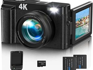 Digital Camera 4K 60FPS Auto Focus 48MP Vlogging Video Camera 16X Digital Zoom Camera with 180°Flip Screen Compact Camera for YouTube 32GB Memory Card