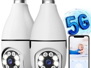 2Pcs Light Bulb Security Cameras 2.4GHz/5GHz WiFi 360 Surveillance 1080P Light Socket Cameras Wireless Outdoor Indoor Home Smart Motion Detection Alerts Night Vision 2-Way Talk Compatible with Alexa