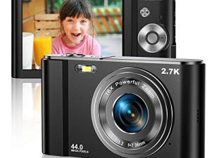 Digital Camera 2.7K Ultra HD Mini Camera 44MP 2.8 Inch LCD Screen Rechargeable Students Compact Camera Pocket Camera with 16X Digital Zoom YouTube Vlogging Camera for Kids