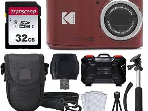 Kodak PIXPRO FZ45 Digital Camera + 32GB Memory Card + Point and Shoot Camera Case + Extendable Monopod + Lens Cleaning Pen + LCD Screen Protectors + Table Top Tripod – Ultimate Bundle (Red)