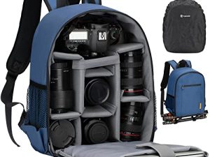 TARION Camera Bag Professional Camera Backpack Case with Laptop Compartment Waterproof Rain Cover for DSLR SLR Mirrorless Camera Lens Tripod Photography Backpack for Women Men Photographer Blue TB-S