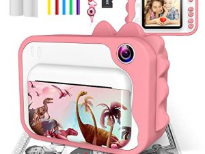 USHINING Instant Print Camera for Kids 12MP Digital Camera for Kids Aged 3-12 Ink Free Printing Video Camera for Kids 1080P 2.4 Inch Screen with 32GB SD Card