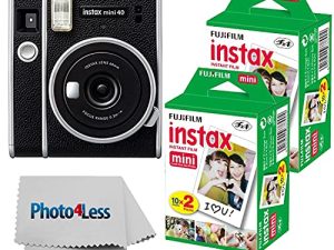 Fujifilm Instax Mini 40 Instant Camera Black+ Fujifilm Instax Mini Twin Pack Instant Film 2 Packs (Total 40 Sheets)- Instant Camera Great Value Bundle!