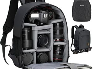 TARION Camera Bag Professional Camera Backpack with Rain Cover Laptop Compartment Waterproof Photography Backpack Case for Women Men Photographers DSLR SLR Mirrorless Camera Lens Tripod Black TB-S