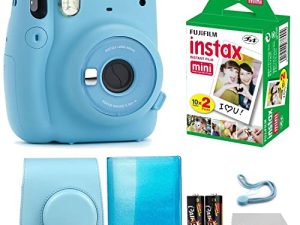 Fujifilm Instax Mini 11 Instant Camera Sky Blue | Instax Mini Twin Pack Film | Glitter Photo Album Holds 64 Photos | Groovy Case | Cloth